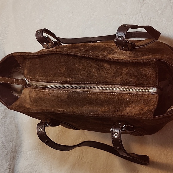 Coach Y2K Chocolate  Hampton Double Strap Suede Tote Brown Expresso Bag - Picture 14 of 16